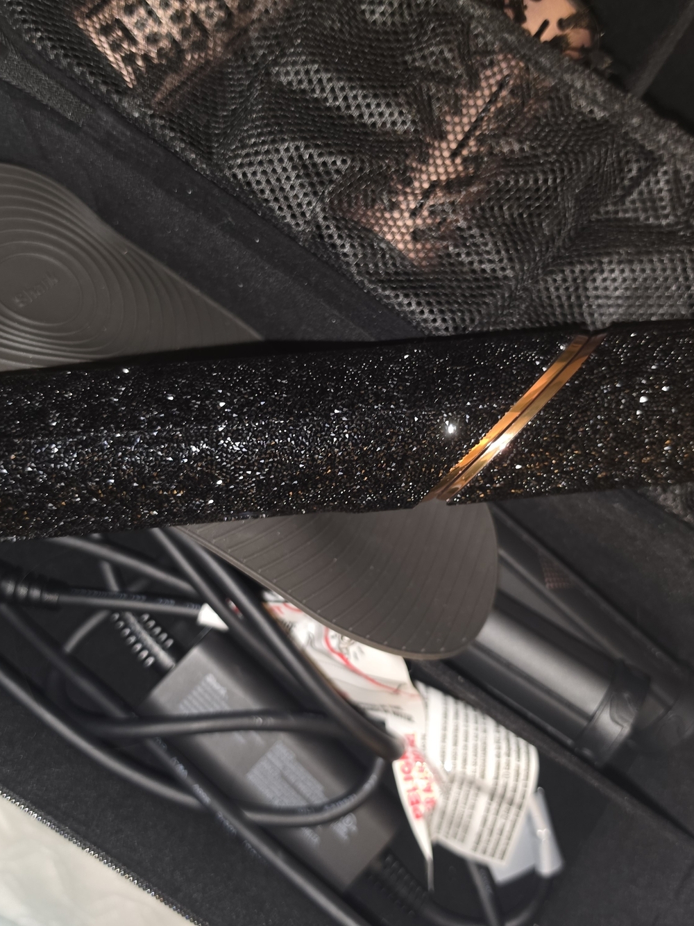 Black Glitter Compact Umbrella with Gold Accent